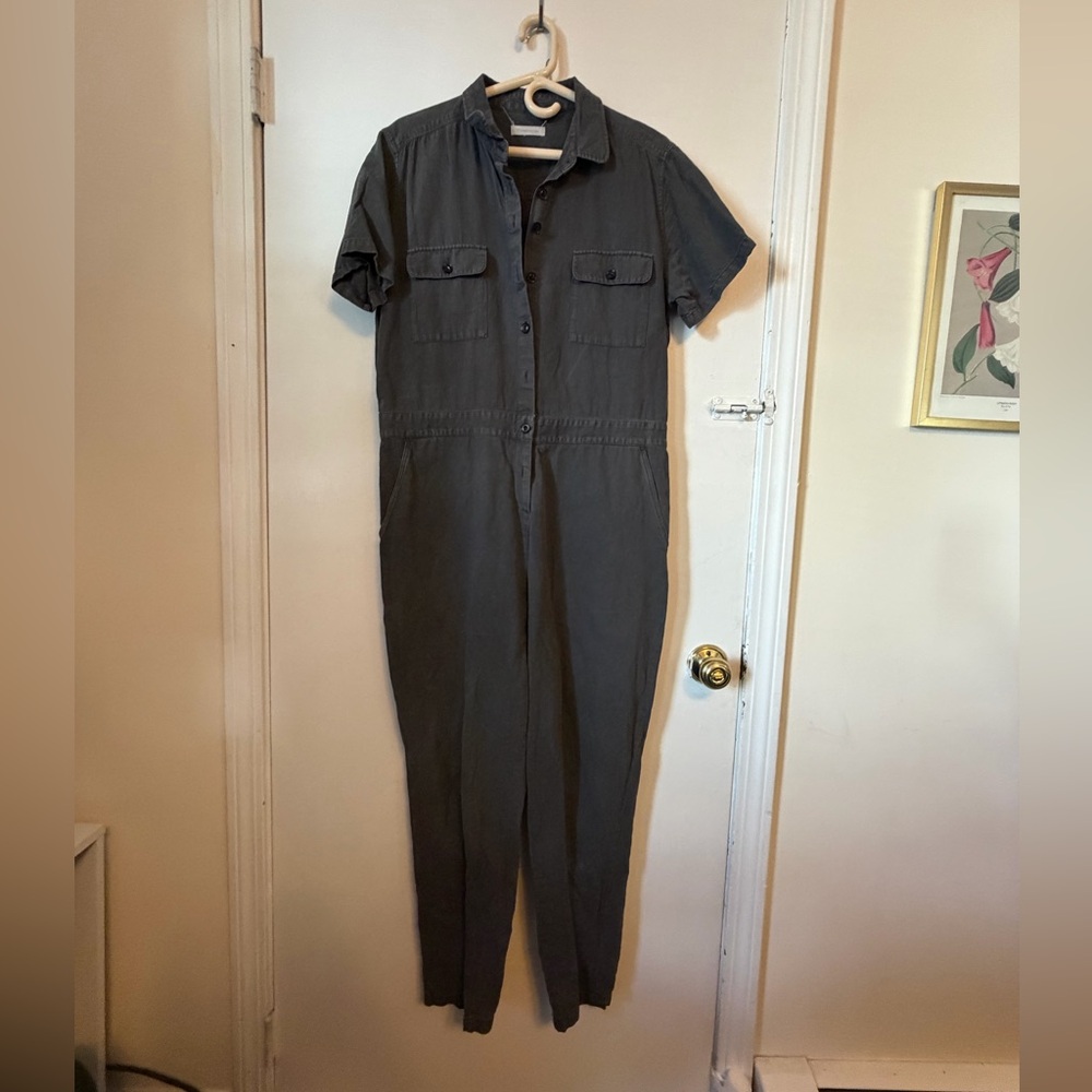 Outerknown S.E.A Short-Sleeve Button-Front Jumpsuit in Charcoal Gray - Picture 2 of 7